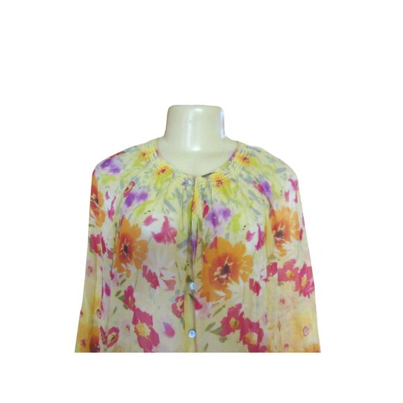 Sundance 100% Silk Yellow Floral Button Down Blouse L - Picture 3 of 7